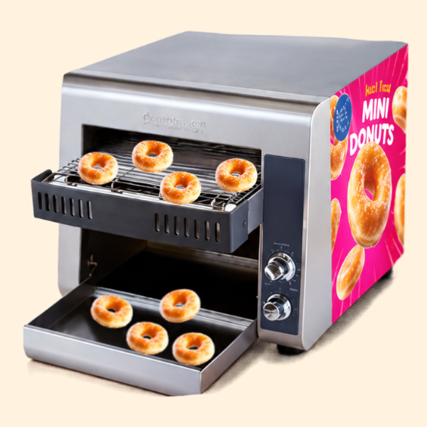 Mini donut machine rental serving warm freshly made mini donuts for birthday parties, school events, festivals, and celebrations.
