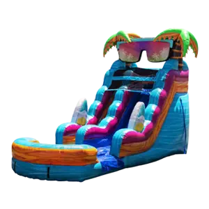 Large Beach Shades Waterslide with tropical design and water spray