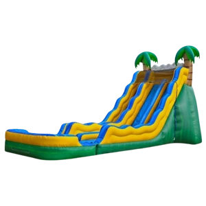 Bright island style waterslide with splash landing area