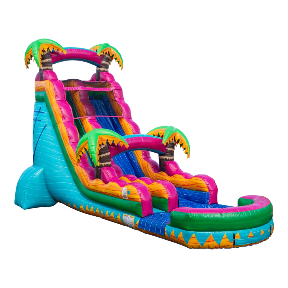 Bright lagoon style inflatable waterslide with splash area